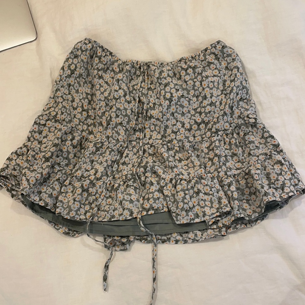 Urban Outfitters Green Floral Ruffle Skirt